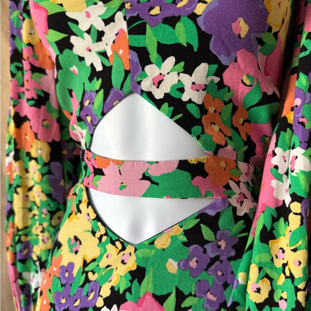 AFRM from Anthropologie Floral V-Neck Long Sleeve Dress large - Picture 5 of 9